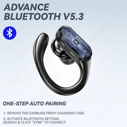 XT80 Bluetooth 5.3 Earphones True Wireless Headphones with Mic Button Control Noise Reduction Earhooks Waterproof Headset