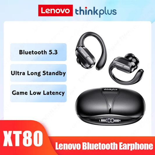 XT80 Bluetooth 5.3 Earphones True Wireless Headphones with Mic Button Control Noise Reduction Earhooks Waterproof Headset